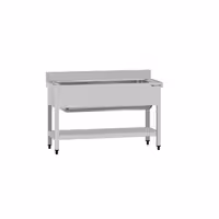 Grovdiskbänk i rostfritt stål ECO - 1 200x700 mm - med underhylla - 1 ho mitten - extra djup ho - med stänkskydd