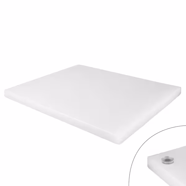 Griešanas dēlis ar neslīdošām kājiņām - 300x500 mm - Biezums: 20 mm - HACCP atbilstošs - PE500 (HDPE) polietilēns - Balts - Var mazgāt trauku mazgājamā mašīnā