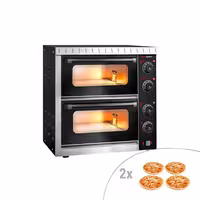 Electric Deck Pizza Oven - Twin Deck - Stone Deck - 4+4 - Ø 20cm (8") - 230V Single Phase - Mechanical Controls - Black - up to 350°C