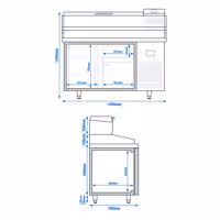 Pizzapult PREMIUM PLUS - 1490x700 mm - 1 ajtó + 2 fiók - feltéthűtővel - 6x GN 1/4 - gránit munkalappal