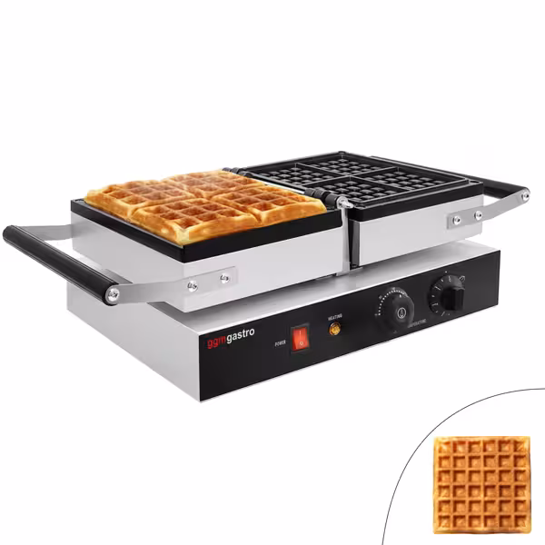 Waffle Makinesi - Tekli - Manuel Zamanlayıcılı - 1,6kW - Şekil: Brüksel / Kare Model - 4'lü Waffle Kalıbı - 180° Döner Plakalı