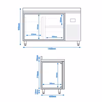 Aukstuma galds PREMIUM PLUS - 1468x600 mm - 250 l - ar 1 durvīm - ar 2 atvilktnēm - Ar apmali