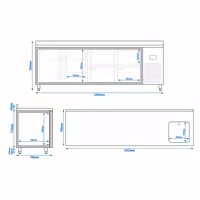 Mostrador refrigerado PREMIUM PLUS - 2452x700mm - de trabajo - con fregadero - 2 puertas y 4 cajones - encimera con alzatina