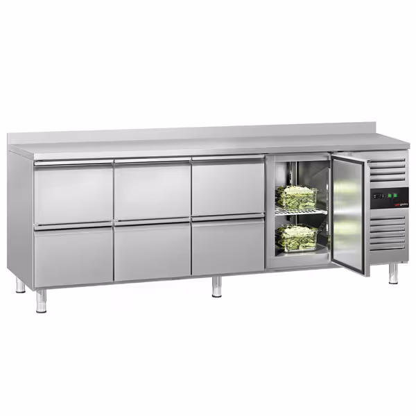 Balcão refrigerado ECO - 2230 x 700 mm - com 1 porta - 6 gavetas - com rebordo