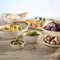 (6 adet) Tatlı / Salata Kasesi - STONE ART - Melamin - 150ml - köşeli - 155x155mm - Derinlik:25mm - Beyaz/Kahverengi