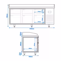 Table réfrigérée à pizza Premium PLUS - 1980 x 700 mm - avec 6 tiroirs