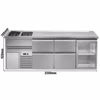Direct Draw Beer Dispenser / Kegerator 1 Glass Door + 4 Drawers PREMIUM – 2 sinks left - 2500×700 mm - 3 drip trays