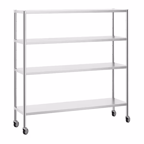 رفوف ستانلس ستيل PREMIUM - 1800x500mm - عمق: 500 mm - 4 رفوف (قابلة للتعديل) - يشمل 4 عجلات - الحمولة: 320 kg