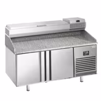 Commercial Pizza Prep Counter - Granite Top PREMIUM PLUS - 1490x700mm - with 2 doors - incl. refrigerated topping unit - 6x GN 1/4