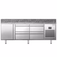 Table réfrigérée à pizza Premium PLUS - 1980 x 700 mm - avec 1 porte et 4 tiroirs