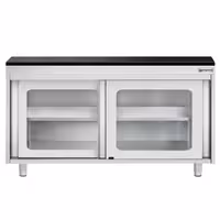 Rozsdamentes acél munkaszekrény PREMIUM – 1600x700 mm – tolóüvegajtóval – gránit munkalapmal