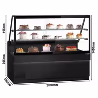 Hűtővitrin TORONTO - 2000x880 mm - dupla üvegezés - ventilációs - fekete - 2 polccal - gránit munkalap