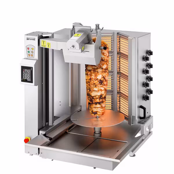 Gas Automatic Doner Kebab Grill (Shawarma/Gyros) - 8 Burner - up to 130kg - 26.6kW - incl. 1 skewer & drip tray