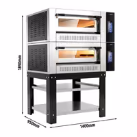 Gas Deck Pizza Oven - Twin Deck - Refractory Stone Deck - 6+6 x Ø 30cm (12") - 230V Single Phase - Touchscreen Controls - up to 450°C - incl. Base frame