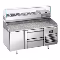 Table réfrigérée à pizza Premium PLUS - 1490x700 mm - avec 1 porte & 2 tiroirs - incl. vitrine réfrigérée - 6x GN 1/4