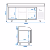 Table réfrigérée à pizza Premium PLUS - 1980 x 700 mm - avec 1 porte et 4 tiroirs