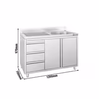 Sudoper s ormarićem ECO - inox - 1200 x 700 mm - 3 ladice - s 1 koritom - korito desno