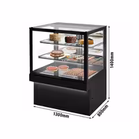 Commercial cake display fridge TORONTO - 1300mm - Double glazing - square - with 3 shelves - rear sliding mirrored glass doors - black front