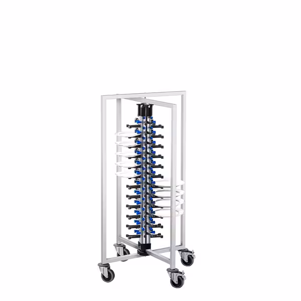 Tabak İstif Arabası - en fazla 48 tabak - Ayarlanabilir Ø 16-32cm - Katlanır & Tekerlekli