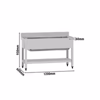 Grovdiskbänk i rostfritt stål ECO - 1200x600 mm - med underhylla - 1 ho mitten - extra djup ho - med stänkskydd
