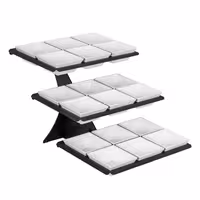 Etagere / Buffet Stand - Black - Height: 412mm - incl. 18 Melamine bowls 140x140mm - with 3 shelves - square - Powder-coated stainless steel & melamine