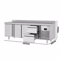 Rashladni pult PREMIUM PLUS - 2452x600 mm - 510 l - s 3 vrata - s 2 ladica - Ventilirano hlađenje - Podignuti rub