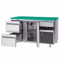 Commercial Counter Fridge PREMIUM - 1400x700mm - with 1 door - 2 drawers - incl. cutting board green