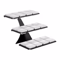 Etagere / Buffet Stand - Black - square - Height: 420mm - incl. 24 Melamine bowls 100x100mm - with 3 shelves - Powder-coated stainless steel & Melamine