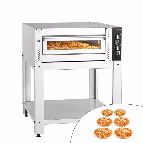 Electric Deck Pizza Oven - Single Deck - Refractory Stone Deck - 6 x Ø 30cm (12") - Mechanical Controls - up to 450°C - incl. Base frame