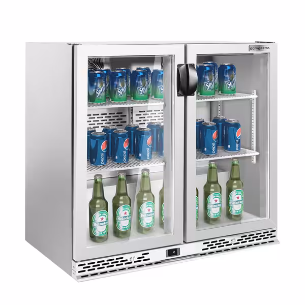 Barski hladnjak - 900 mm - 200 l - s 2 staklena vrata - inox