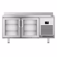 Stół chłodniczy barowy do napojów Premium PLUS – 1468 x 600 mm – z 2 drzwiami szklanymi i rantem