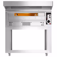 Gas Deck Pizza Oven - Single Deck - Firebrick Base - 6 x Ø33cm - 230V Single Phase - Mechanical Controls - incl. Stainless steel hood & Base frame & Wheels
