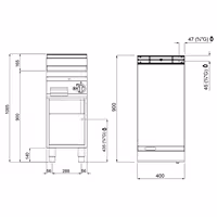 Plinski roštilj - 10 kW - Glatka - površina pečenja: 396x667 mm - na otvorenom ormariću - satinirana (Scotch-Brite) završna obrada