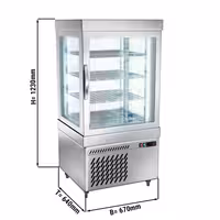 4-Sided Glass Display Freezer - 230L - 670mm - with 3 rotating glass shelves - 1 glass door - for patisserie