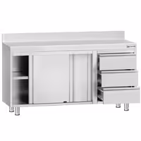 خزانة قاعدية ستانلس ستيل KOPENHAGEN ECO - 1400x600mm - أبواب منزلقة & مع حاجز خلفي - وحدة أدراج 3 يمين