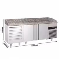 Stół chłodniczy do pizzy PREMIUM – 2100 x 800 mm – z 2 drzwiami i 5 szufladami