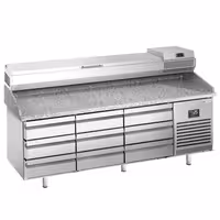طاولة تحضير بيتزا مبردة PREMIUM PLUS - 1980x700 mm - 9 أدراج - سطح عمل جرانيت - شامل وحدة تبريد علوية - 9x GN 1/4