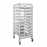 Inox profesionalna kolica s vodilicama za pekarske plehove - za 15 plehova 600x400 mm - kotači Ø 125 mm (2 s kočnicom)