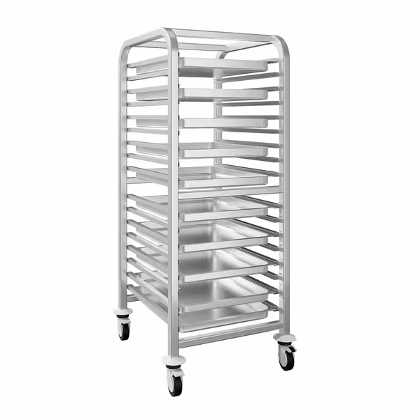 Inox profesionalna kolica s vodilicama za pekarske plehove - za 15 plehova 600x400 mm - kotači Ø 125 mm (2 s kočnicom)