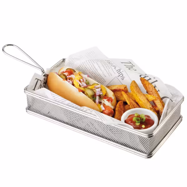 (6 парчиња) Кошница за пржење – SNACKHOLDER – нерѓосувачки челик – 260 x 130 мм – сребрена