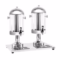 Commercial Juice Dispenser - 2x polycarbonate tanks with tap & ice inserts - 2x 7.5 Litres - Stainless steel - incl. drip tray & ice inserts