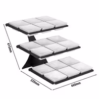 Etagere / Buffet Stand - Black - Height: 412mm - incl. 18 Melamine bowls 140x140mm - with 3 shelves - square - Powder-coated stainless steel & melamine
