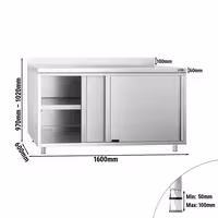 خزانة قاعدية ستانلس ستيل KOPENHAGEN PREMIUM - 1600x600mm - مع أبواب منزلقة و مع حاجز خلفي