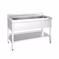 Grovdiskbänk i rostfritt stål PREMIUM - 1400x600 mm - med underhylla - 1 ho mitten - extra djup ho - med stänkskydd
