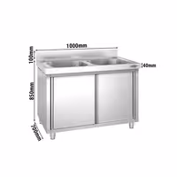 Sudoper s ormarićem PREMIUM - inox - 1000 x 700 mm - sa 2 korita - korita sredina