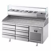 Pizzapult PREMIUM PLUS - 1490x700 mm - feltéthűtővel - 6x GN 1/4 - gránit munkalappal