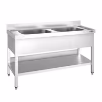 Sudoper PREMIUM - 1600x700 mm - s donjom policom - s 2 koritima - korita sredina - inox