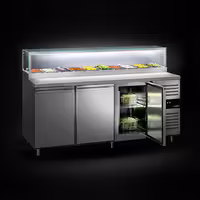 Pult za pripremu salate PREMIUM - 2020 mm - 3 vrata - s ravnom staklenom nadogradnjom za 10x GN 1/3 i 1 polica
