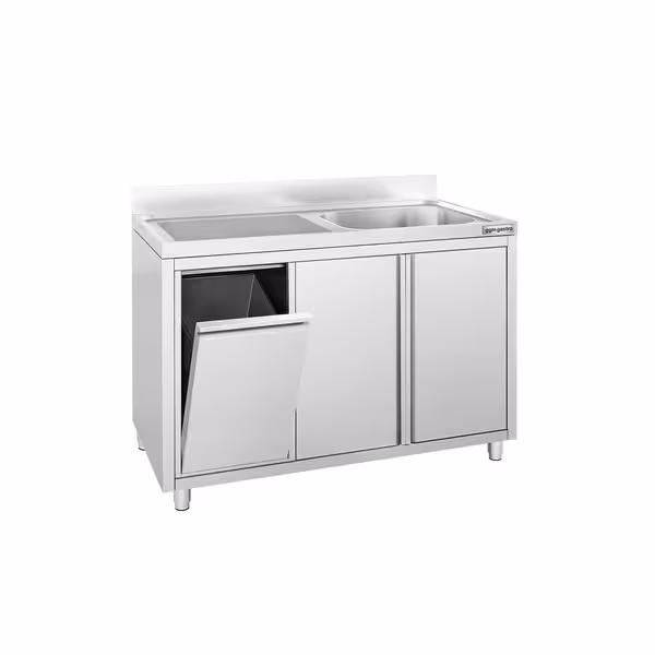 Sudoper s ormarićem - inox - 1200 x 600 mm - s košem za otpatke - s 1 koritom - korito desno