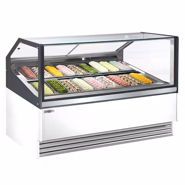 Ice Cream Display Freezer | THEO - 1730mm - Ventilated cooling - with LED lighting - for 18 x 5 litres Napoli pans - White